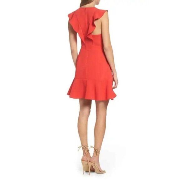 Chelsea 28 Women's MEDIUM Red Cut-Out Ruffle Fit & Flare Dress - Picture 8 of 12